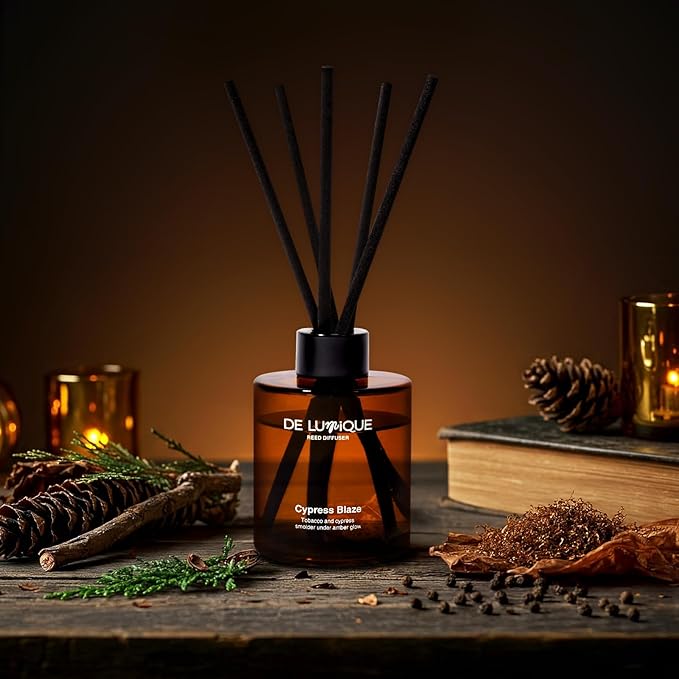 Cypress Blaze Scent Aromatherapy Diffuser – Long-Lasting Home Fragrance Diffuser with Tobacco, Cypress & Grapefruit – Scented Oil Sticks for Room, Office, or Bathroom – 150ml