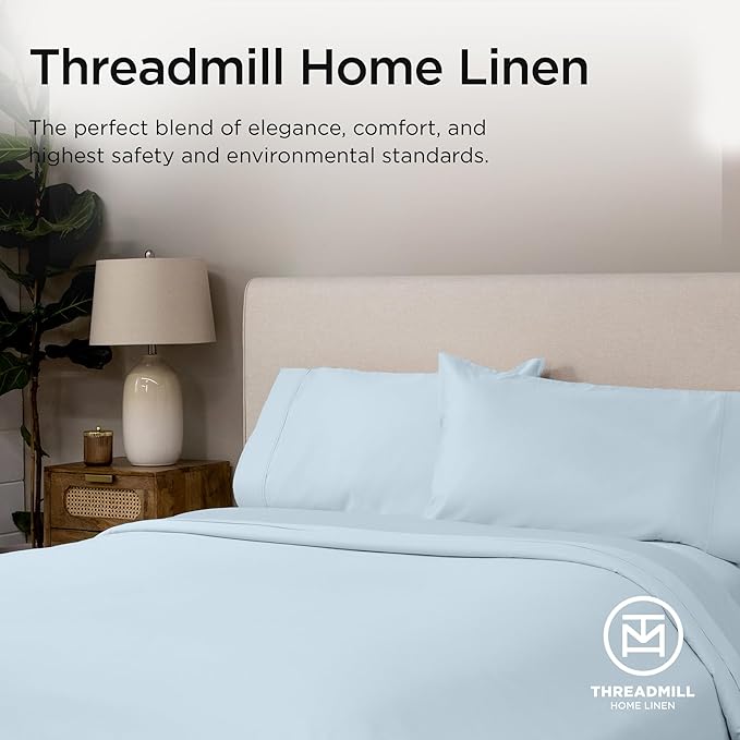 Threadmill King Size Pillow Cases 2 Piece Set | 1200 Thread Count 100% Supima Cotton Pillow Covers, Luxury Smooth Solid Sateen, Light Blue