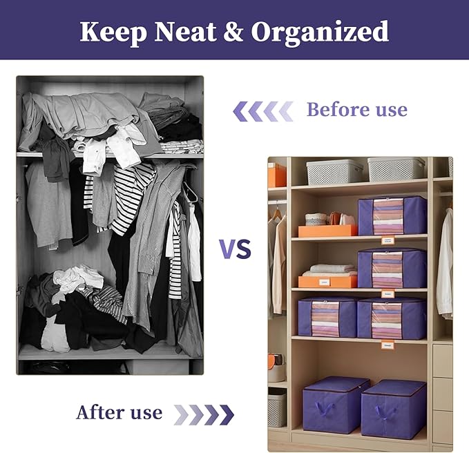90L Clothes Blanket Storage Bags, 6 Pack Under Bed Storage Bins with Lids, Foldable Closet Organizer with Reinforced Handles for Clothing, Blanket, Comforters, Bed Sheets, Pillows and Toys, Darkblue