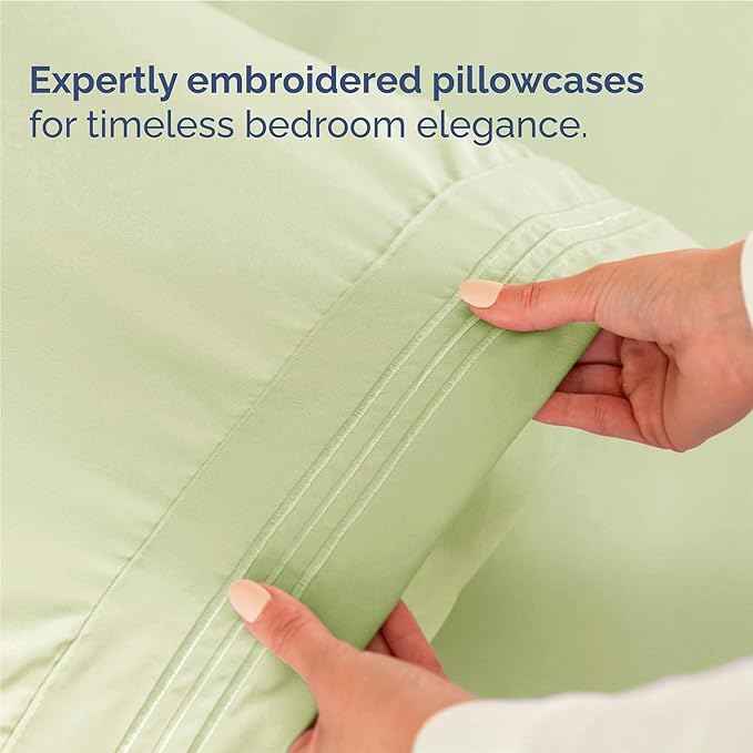 Full Size 4 Piece Sheet Set - Comfy Breathable & Cooling Sheets - Hotel Luxury Bed Sheets for Women & Men - Deep Pockets, Easy-Fit, Soft & Wrinkle Free Sheets - Light Sage Green Oeko-Tex Bed Sheet Set
