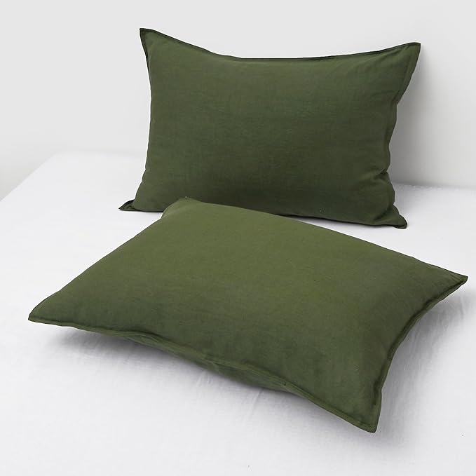 CHUFFED Linen Pillowcases 2 Pack 100% Linen Standard Pillow Cases, Breathable and Cooling Washed Pillowshams with Zipper Closure, 20x26 Inches,Mossy Green