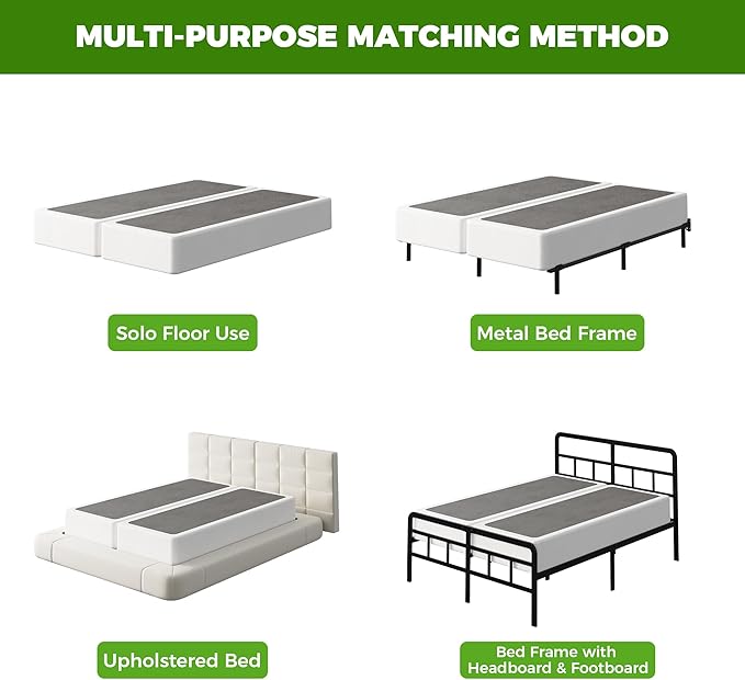EMODA 7 Inch Split Full Size Box Spring Bed Base, 3500LBS Heavy Duty Metal Box Spring Full Mattress Foundation with Fabric Cover, Noise-Free, Non Slip, Easy Assembly