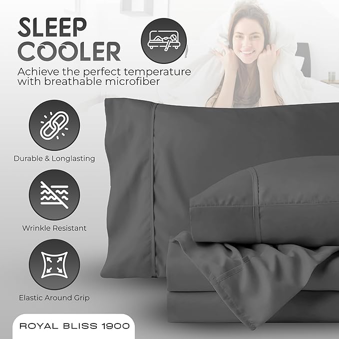 Split California King Sheets Sets - 5 Pcs Set - California King Split Sheets for Adjustable Bed Cal King Split Adjustable Bed Sheets (Dark Grey)