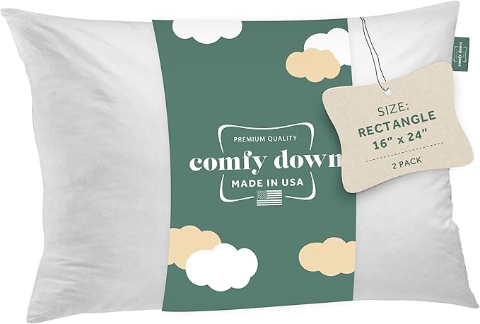 ComfyDown 16x24 Throw Pillow Inserts (Set of 2), Down & Feather Fill, 100% Cotton Cover, Made in USA – Premium Soft Lumbar Decorative Pillow Forms Sham Stuffers for Bed, Sofa & Couch