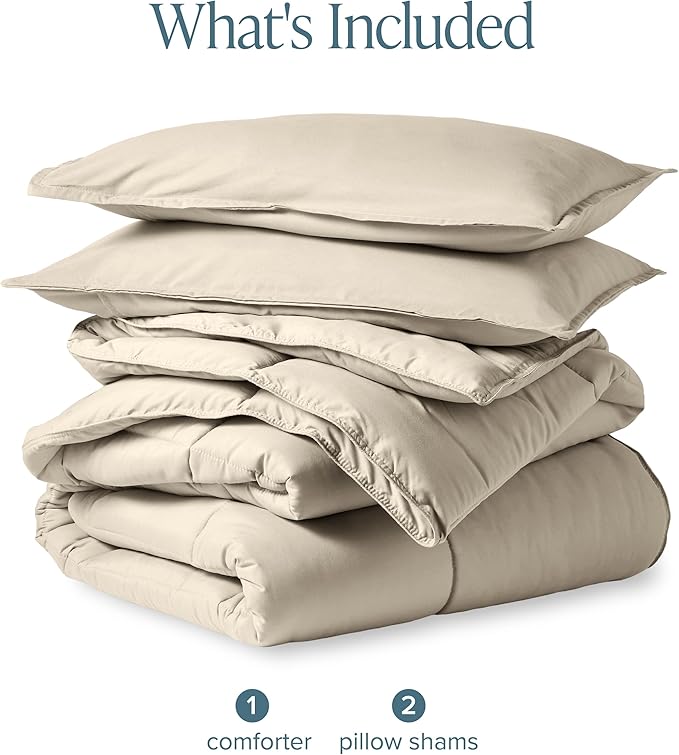 Bare Home Comforter Set - Oversized Queen Size - Ultra-Soft - Goose Down Alternative - Premium 1800 Series - All Season Warmth (Oversized Queen, Sand)