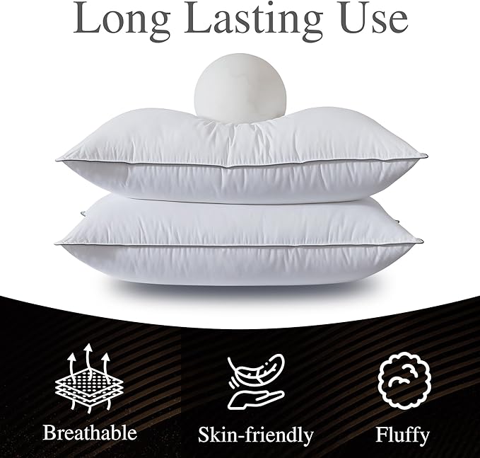 WhatsBedding Goose Down Pillows Queen Size Set of 2, Luxury Hotel Bed Pillows for Deep Sleep, Fluffy Soft Feather Down Pillow for Back, Stomach or Side Sleepers, 20" x 30"