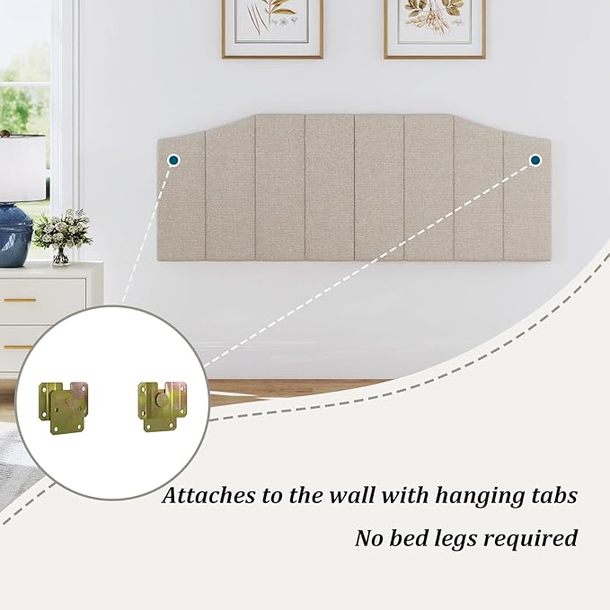 Furpopup Linen Queen Size Headboard, Upholstered Headboard Queen/Full Size Wall Mount and Bed Frame Mount, Featuring High-Density Sponge Padding Luxury Texture Easy Assembly Comfort Style-Beige