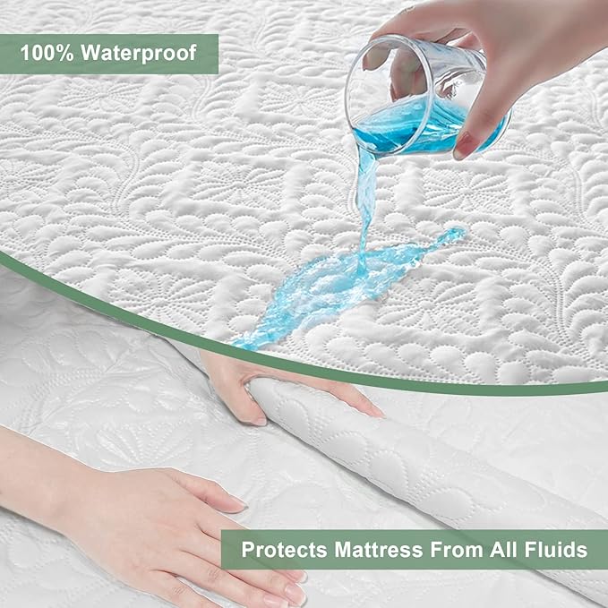 Sufdari Twin Waterproof Mattress Protector, Waterproof Mattress Cover,Breathable & Noiseless Mattress Pad, Waterproof Quilted Fitted Sheet Fits Up to 8-18" Deep Pocket