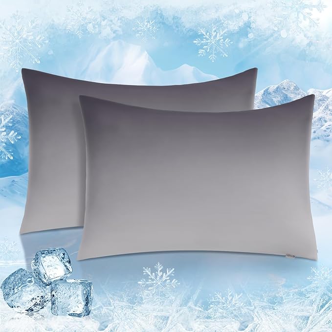 LUXEAR Cooling Pillow Cases, 2 Pack Queen Size Arc-Chill Q-max > 0.5 Gradient Cool Pillowcases for Hair Skin,Breathable Silky Cooling Summer Pillow Cover for Hot Sleepers & Night Sweats- Gradient Gray