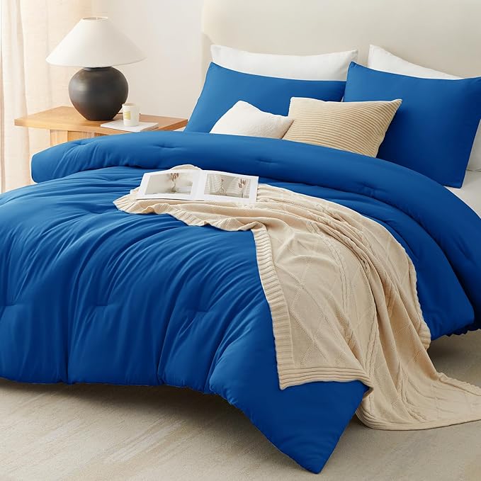 CozyLux King Size Comforter Set Classic Blue, 3 Pieces Solid Comforters King Size Breathable Quilted Bedding Sets, Luxury Soft Lightweight Bed Set with Down Alternative Comforter and 2 Pillowcases