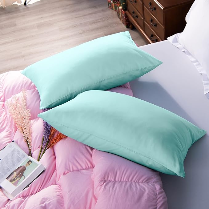 NTBAY Egyptian Cotton Queen Pillowcases - Set of 2, 500 Thread Count Cotton Pillowcases - Soft and Breathable Envelope Closure Pillow Cases - 20x30 Pillow Covers for Bed, Aqua