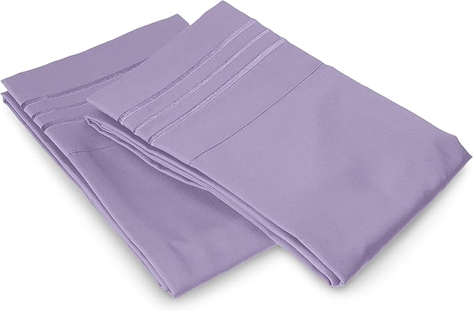 Elegant Comfort Luxury Ultra-Soft 2-Piece Pillowcase Set - 1500 Premium Hotel Quality Microfiber Double Brushed - Wrinkle Resistant, Standard/Queen, Lilac