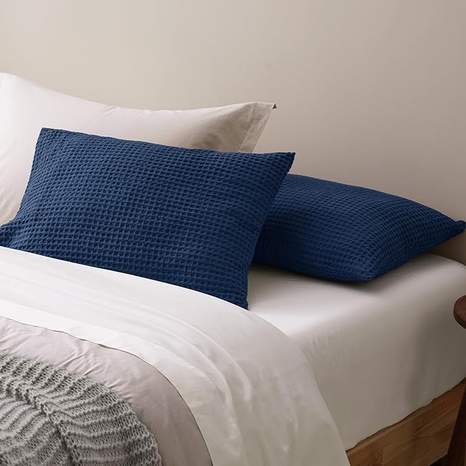 PHF Ultra Soft Waffle Weave Pillow Shams King Size, No Insert, 2 Pack 20" x 36" Pillowcases,Breathable & Skin-Friendly Pillow Cases, Stylish Decorative Bed Pillow Cases Covers, Navy Blue/Dark Blue