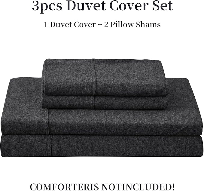 PURE ERA Jersey Knit Duvet Cover Set 100% T-Shirt Cotton Super Soft Comfy 3pc Bedding Set with Zipper Closure (Heather Charcoal Grey, Queen)