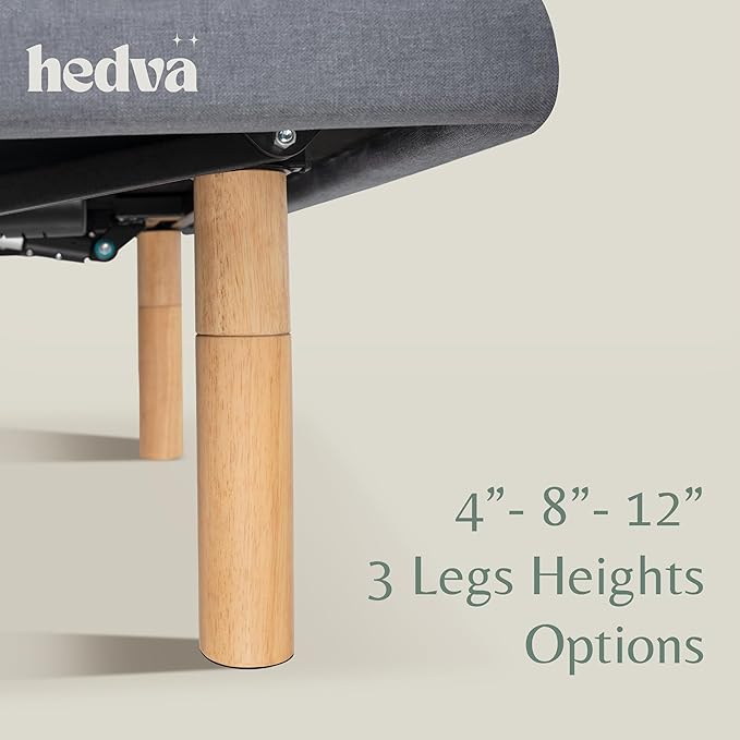 Hedva Adjustable Bed Frame with Massage Motors, 4 USB Ports, LED Light, 5-Minute Assembly, Multiple Preset Positions for Ultimate Comfort, Wireless Remote Control Adjustable Bed