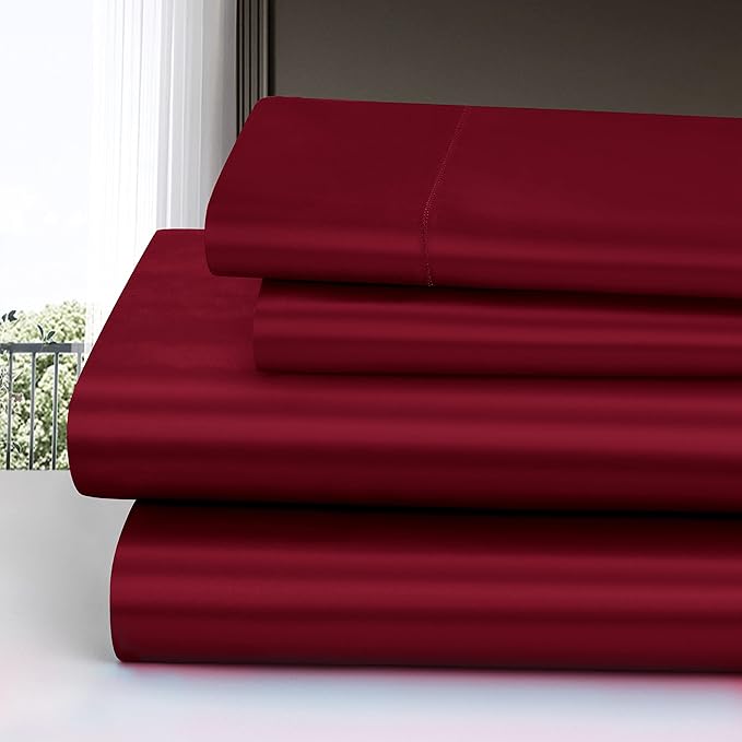 Homiest 3pcs Satin Sheets Set Luxury Silky Satin Bedding Set with Deep Pocket, 1 Fitted Sheet + 1 Flat Sheet + 1 Pillowcase (Twin Size, Burgundy)