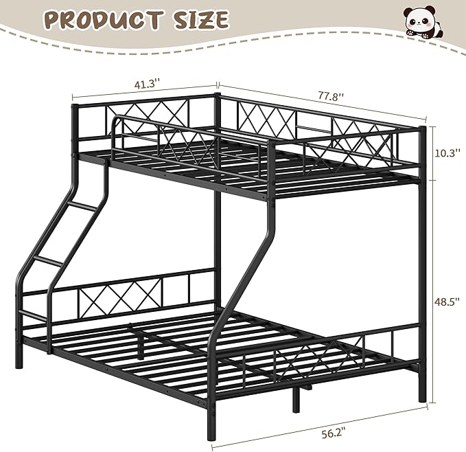 Garvee Metal Bunk Bed Twin Over Full, Heavy Duty Frame with Ladder & Guardrails, Sturdy Metal Slats, No Box Spring Needed, Space Saving for Dorm, Bedroom, Apartment, Matte Black