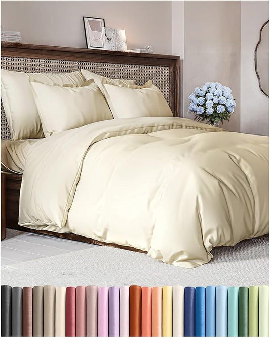 Duvet Cover King Size Set - Extra Soft King Duvet Cover 104" x 90" with 2 Pillow Shams - Hotel Luxury, Easy Care & Fade Free w/ Zipper Closures & Ties - All Season, Comfy and Breathable (Off White)