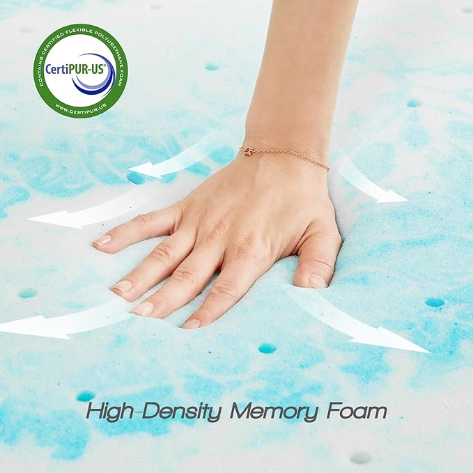 Sweetcrispy Mattress Topper Queen, 2 Inch Thick Memory Foam Gel Infused Cooling Toppers Pad for Queen Size Bed, Sleeper Sofa, RV, Camper, CertiPUR US Certified, Ventilated and Breathable, Blue