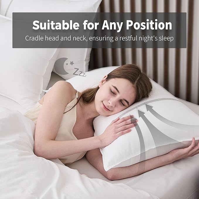 Bed Pillows Queen Size Set of 4, Medium Firm Hotel Pillows for Sleeping, Cooling Pillows for Side & Back Sleepers, Down Alternative Filling, 20 x 28 Inches