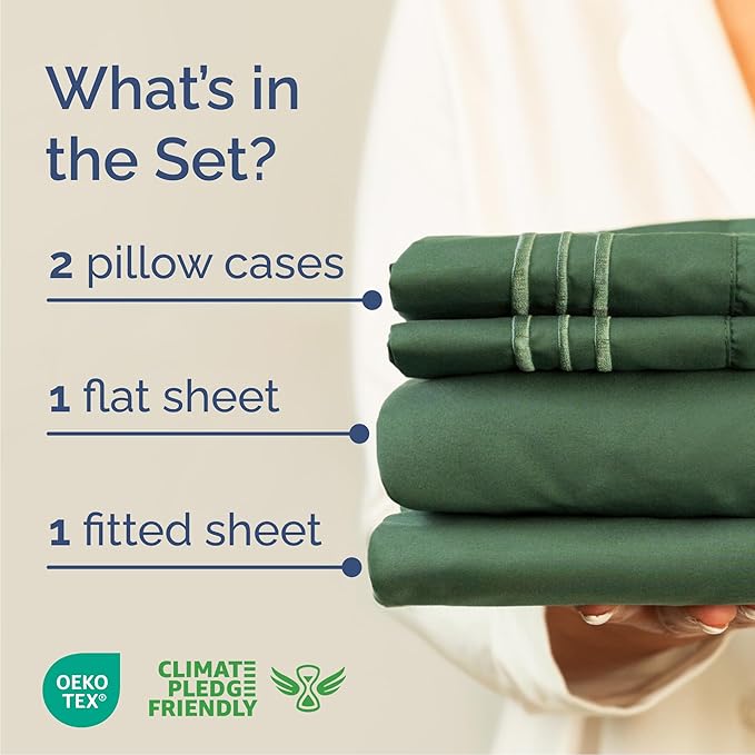 Cal King Size 4 Piece Sheet Set - Comfy Breathable & Cooling Sheets - Hotel Luxury Bed Sheets for Women & Men - Deep Pockets, Easy-Fit, Soft & Wrinkle Free Sheets - Emerald Green Oeko-Tex Bed Sheets