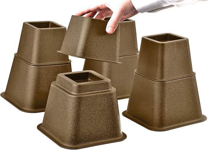 HOME IT Adjustable Bed Risers - Furniture Risers - Elevation in Heights 3, 5 or 8 Inch Heavy Duty Risers for Sofa and Table - Bed Lifts Bed Riser Set of 4 (Brown)