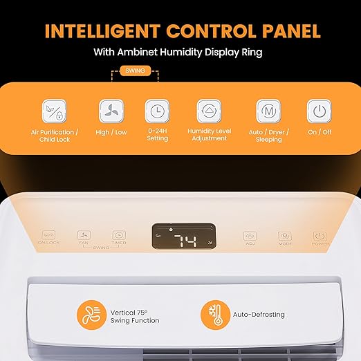 50Pints Dehumidifier with Drain Hose, 3,500 Sq.Ft Dehumidifier for Basement, 4.5L/1.19 Gallon Tank, Energy Star Cert. 41dB, Airflow Swing, Humidity Remover for Home, Bedroom & Bathroom