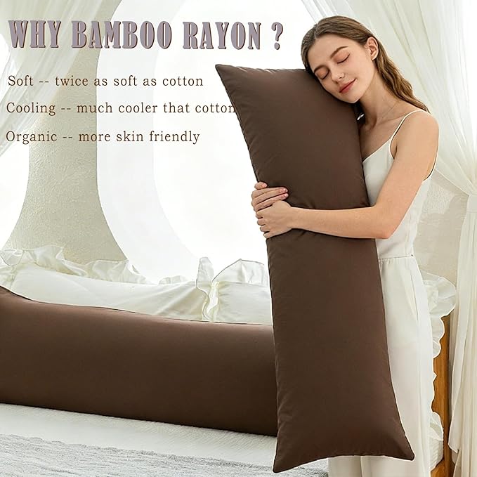 Body Cooling Pillow Cases Cover, Bamboo Rayon Body Pillowcases with Zipper Closure, Cool & Breathable Pillow Case for Hot Sleepers and Night Sweats, 20x54 inches, Chocolate Brown
