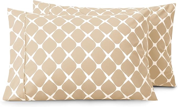 Elegant Comfort Luxury Ultra-Soft 2-Piece Pillowcase Set - 1500 Premium Hotel Quality Microfiber Double Brushed - Wrinkle Resistant, Standard/Queen, Bloomingdale Pattern Cream