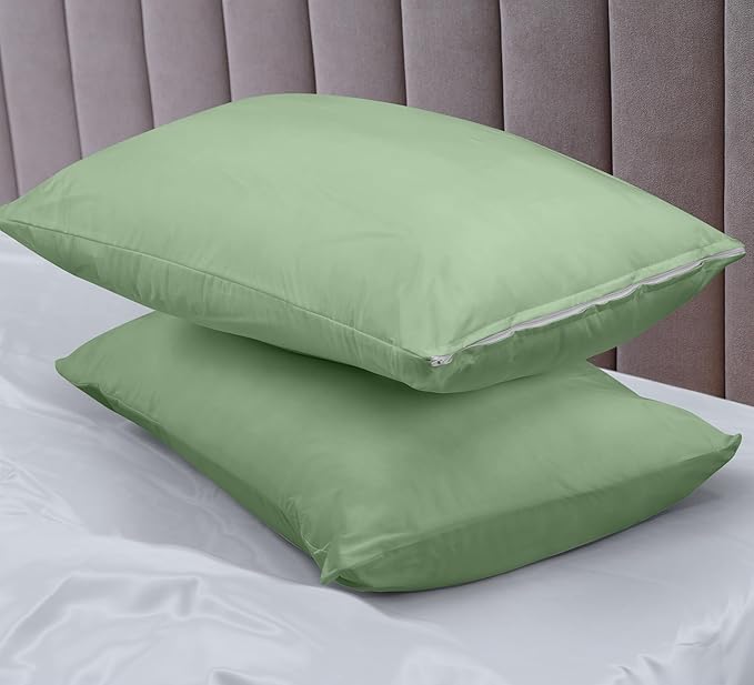 Utopia Bedding Premium 100% Waterproof Pillow Protectors with Zipper Queen Size (Set of 2), Bed Bug and Dust Mite Proof Zippered Pillow Covers, Pillow Encasement Cases, Sage