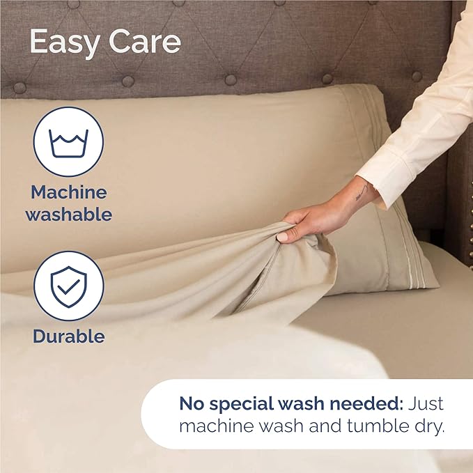 Split King Size 5 Piece Sheet Set - Comfy Breathable & Cooling Sheets - Hotel Luxury Bed Sheets for Women & Men - Deep Pockets, Easy-Fit, Soft and Wrinkle Free Sheets - Cream Oeko-Tex Bed Sheet Set