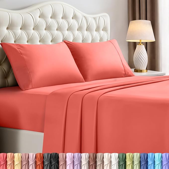 Utopia Bedding Full Size Sheet Set – 4 Piece Bed Sheets, Soft and Breathable Microfiber, Includes 1 Fitted Sheet, 1 Flat Sheet and 2 Pillowcases – Oeko Tex (Coral)