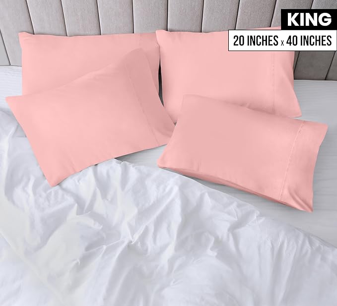 Utopia Bedding King Pillow Cases - 4 Pack - Envelope Closure - Soft Brushed Microfiber Fabric - Shrinkage and Fade Resistant Pillow Covers King Size 20 X 40 Inches (King, Pink)