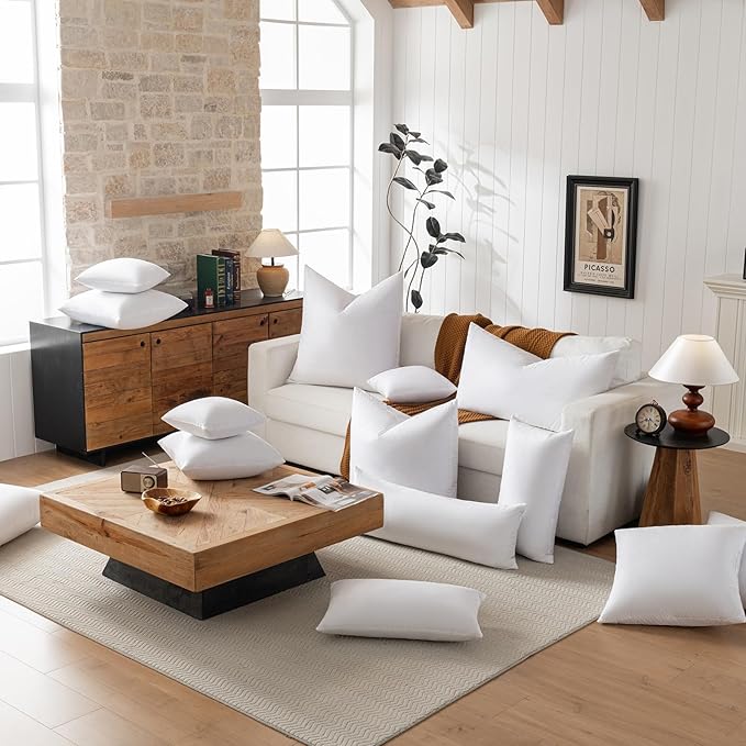 basic home Hotel-Style Goose Feather Body Pillow Insert for Sofa & Bed - 100% Odorless & Plump Cushion Filler - 233TC Cotton with Inner Liner to Prevent Poking (14x36 Inch)