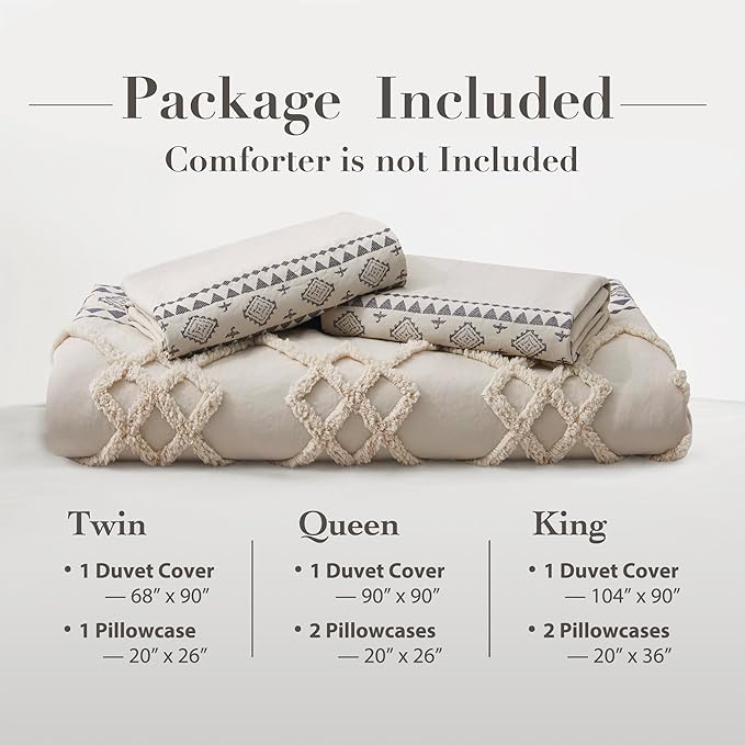 Oli Anderson Boho Duvet Cover Set King Size, Beige and Gray Color Clash 3 Pieces Microfiber Bedding Set, Durable and Super Soft Duvet Covers with Zipper and Ties, 104"*90"