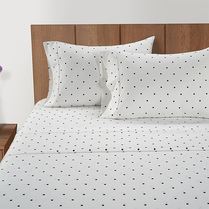 Lane Linen Split King Sheets Set for Adjustable Beds - 5 PCs, 450 Thread Count Split King Sheets Set - Sateen King Split Sheets for Adjustable Bed - Split Top King Sheet Set for Beds - Polka Dot Black