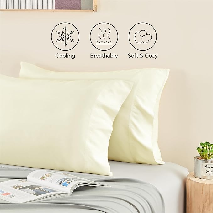 BEDELITE Body Pillow Cover, Rayon Made from Bamboo, Cooling Body Pillow Pillowcase for Hot Sleepers and Night Sweats, Breathable & Silky Soft Full Long Pillow Case Cover (Cream, 20x54 Inches)