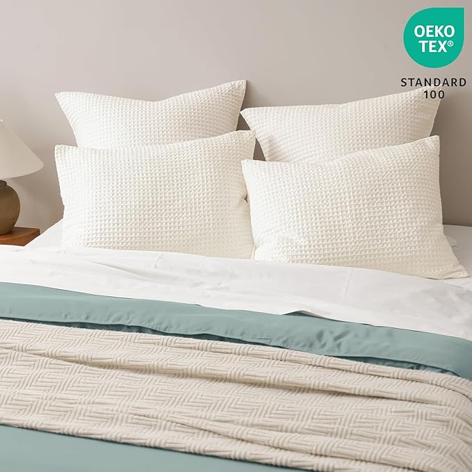 PHF Ultra Soft Waffle Weave Pillow Shams Standard Size, No Insert, 2 Pack 20" x 26" Pillowcases,Breathable & Skin-Friendly Pillow Cases, Stylish Decorative Bed Pillow Cases Covers, Coconut White