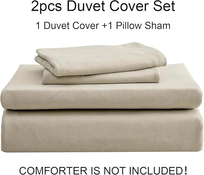 PURE ERA Jersey Knit Duvet Cover Set 100% T-Shirt Cotton Super Soft Comfy 2pc Bedding Set with Zipper Closure (Solid Dark Beige, Twin)
