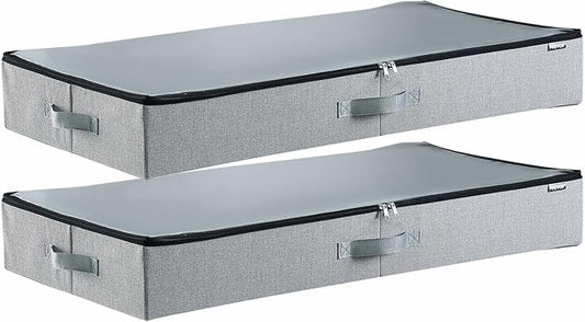 VEVOR Under Bed Storage with Clear Lids, 33.5 x 16.9 x 4.7 Inch, 45L Large Underbed Clothes Storage Containers, Low Profile Under Bed Drawer Shoe Organizer Bins Box for Blanket Shoe Bedroom, 2 Pack