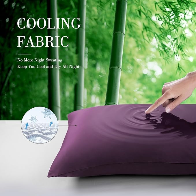 WishSmile Body Cooling Pillowcase Long Pillow Case Breathable Cool Silky Soft Rayon Derived from Bamboo Fabric, Hair and Skin Friendly, Dark Purple, 1 Pack, 20x54IN