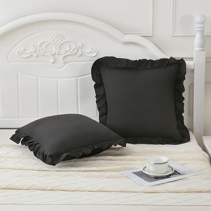 Merryword Black Pillowcases 18x18 Cute Throw Pillow Covers Pack of 2 Ruffle Pillowcase Cushion for Couch Sofa Bedroom