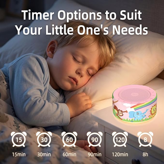 Kipcush White Noise Machine - Soft Non-Glare Nursery Lamp, 30 Soothing Sounds, 8 Color Lights, Max 8-Hour Timer for Baby & Adults (Rainbow Animal Monkey, Standard)