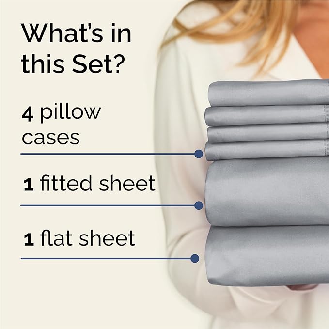 King 6 Piece Sheet Set - Comfy, Breathable & Cooling - Hotel Luxury Bedding for Women, Men, Kids, Teens & Children - 1 Flat & 1 Fitted Sheet & 4 Pillowcases w/ Deep Pockets - Wrinkle Free - Steel Blue