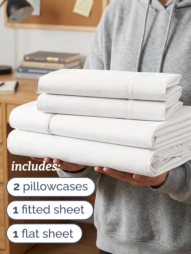Twin XL 4 Piece Sheet Set - Comfy, Breathable & Cooling - Soft Hotel Luxury Bedding for Women, Men, Kids, Teens and Children - 1 Flat & 1 Fitted Sheet & 2 Pillowcases with Deep Pockets - Antique White