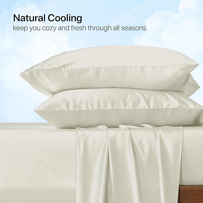 NATUREFIELD Bed Sheets Set Split King Size (5pc), 100% Rayon Derived from Bamboo, Cooling Sheets with Fitted Deep Pockets, Hotel Luxury Bedding Sheets & Pillowcases