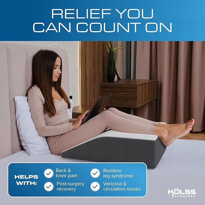 Kolbs Bed Wedge Pillow for Sleep Apnea, FSA Eligible Acid Reflux, and Back Pain Relief, with Chic Jacquard Cover - Headboard Wedges for Sleeping (Flat Top 7" Height)