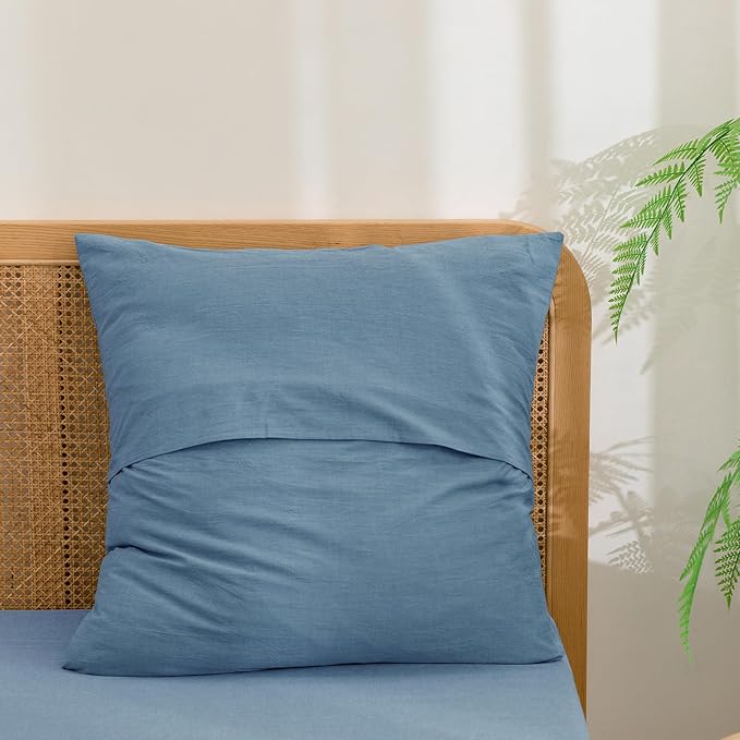 BESTOUCH 100% Washed Cotton Pillowcase for Hair and Skin Linen Feel Soft Comfortable Breathable 2 Set Pillow Case with Envelope Closure Solid Dark Blue Euro 26x26 Inches