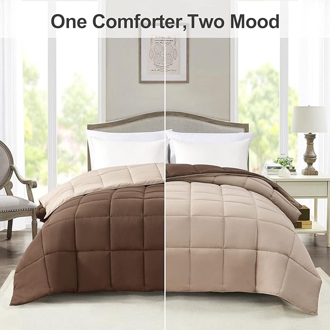 Homelike Moment California King Comforter - Brown Duvet Insert Down Alternative Bed Comforter, Lightweight Bedding Comforters Cal King Size Quilted Soft All Season Reversible Chocolate Brown/Beige