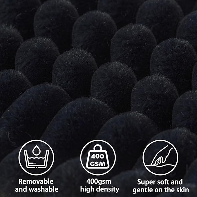 Headboard Pillow + A Long Neck Roll Pillow Body Pillow，Faux Fur Headboard Wedge Pillow with Removable Cover (Black, Full：54x8x20 inches)